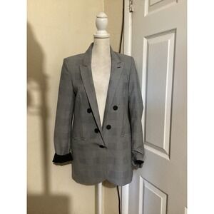 Express Womens Grey Glen Check Plaid Double Breasted Stretch Blazer Jacket XS